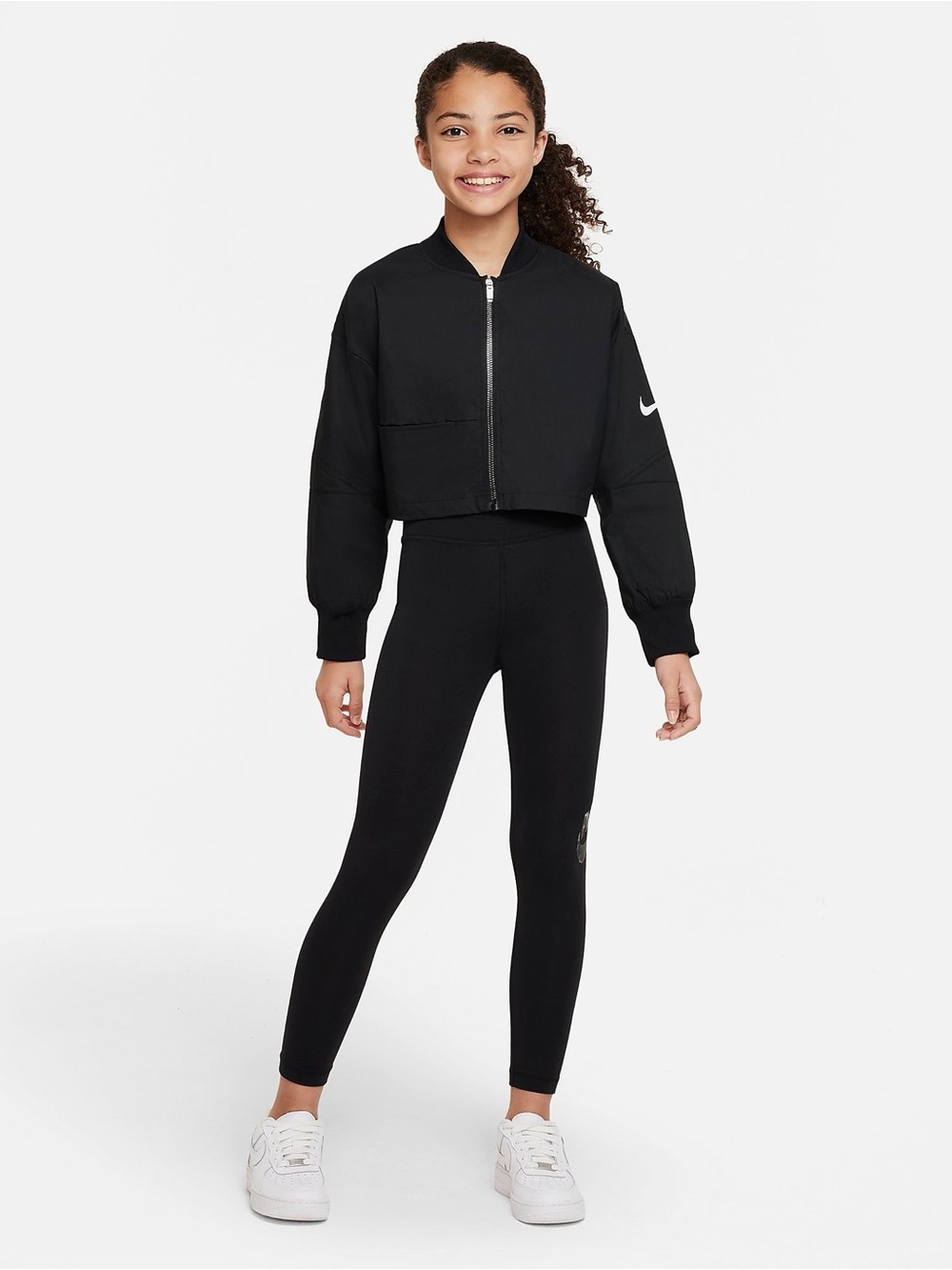 Nike Kids Black Cropped Bomber Jacket size Small